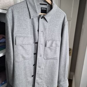 Zegna Men's Light Gray Wool-Blend Shirt Jacket